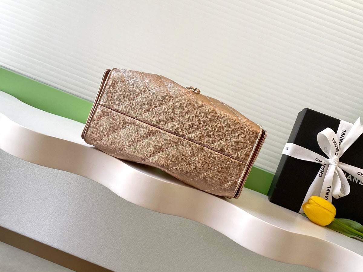 CHANEL 25S HOBO BAG 30 IN ROSE METALLIC CAVIAR