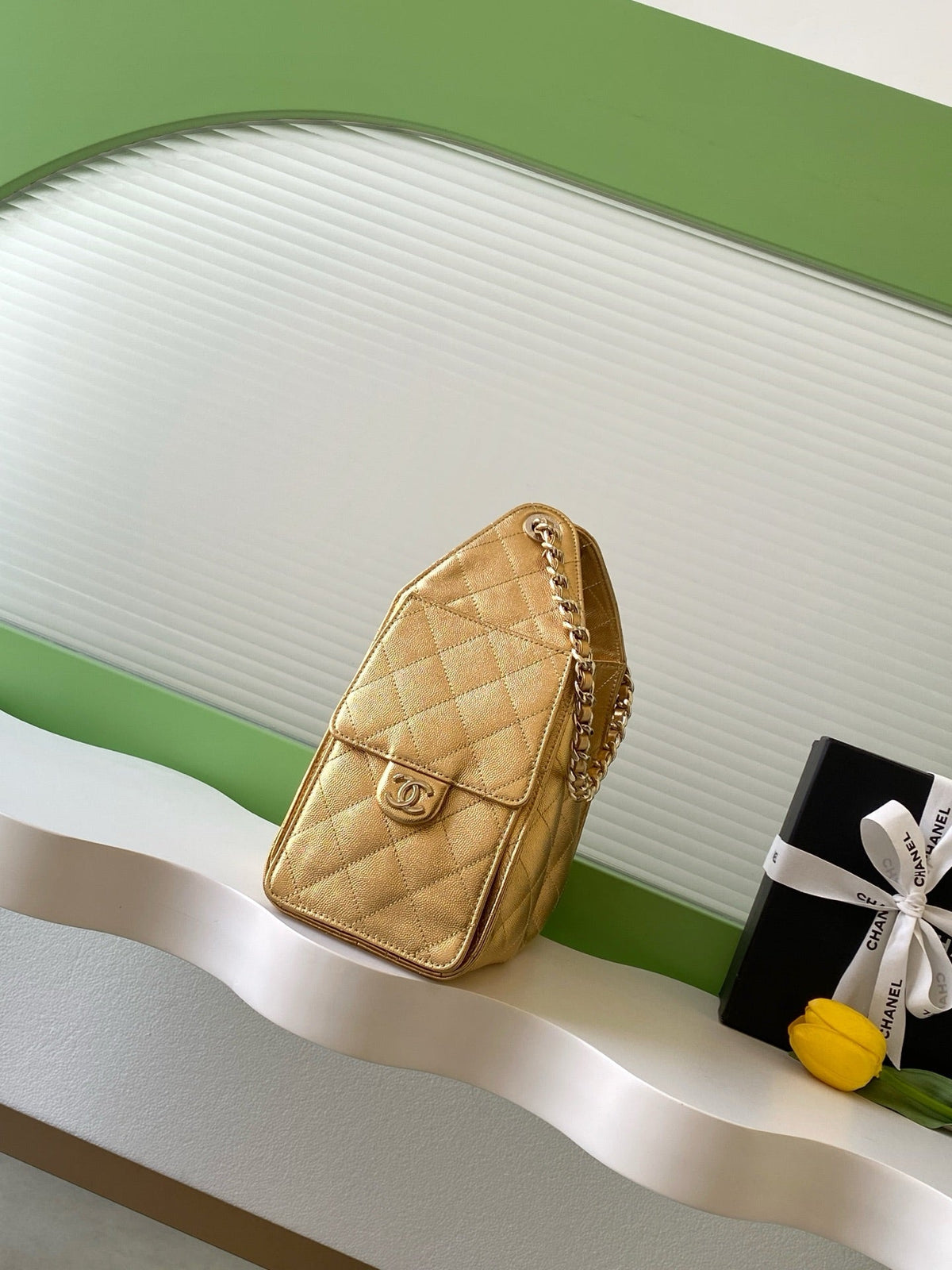 CHANEL 25S HOBO BAG 30 IN METALLIC GOLD CAVIAR LEATHER