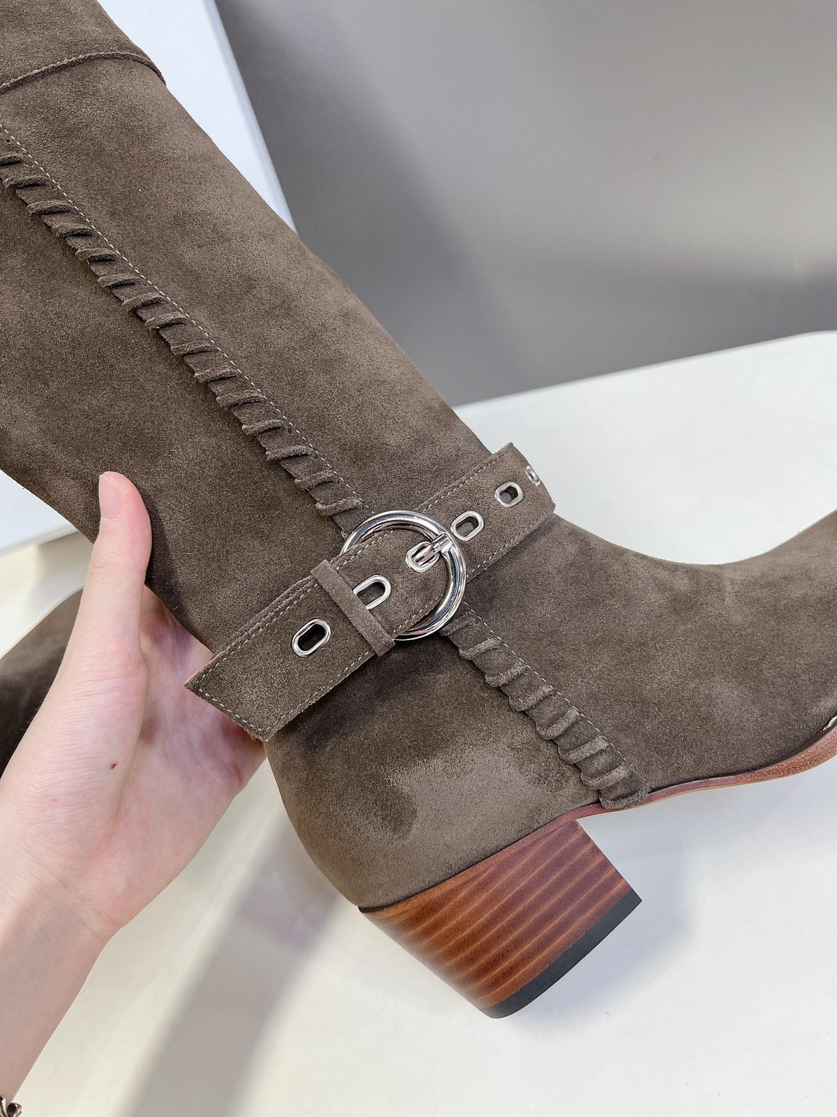 CELINE 25S BULKY LACED UP BOOTS 45MM IN CHARCOAL BROWN SUEDE