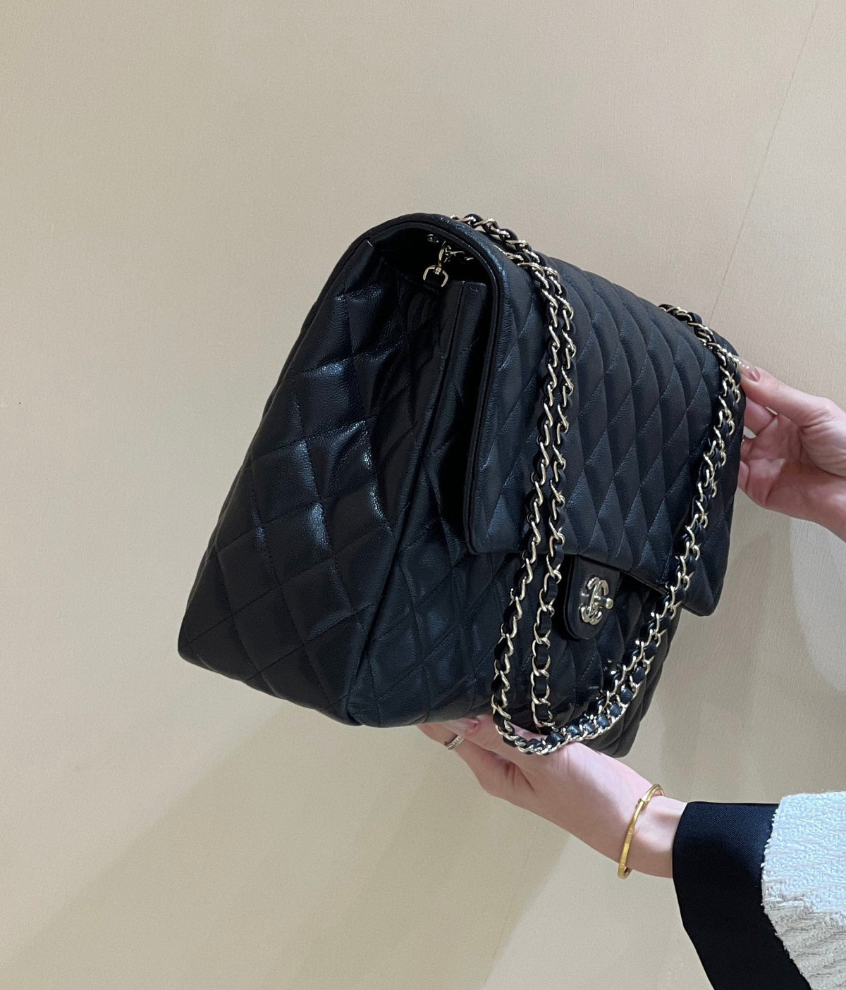 25S CHANEL CLASSIC JUMBO BAG 38 IN BLACK LAMBSKIN
