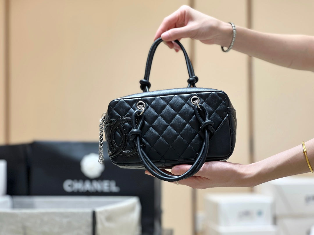 25S CHANEL CAMBON BOSTON BAG 27 IN FULL BLACK CALFSKIN