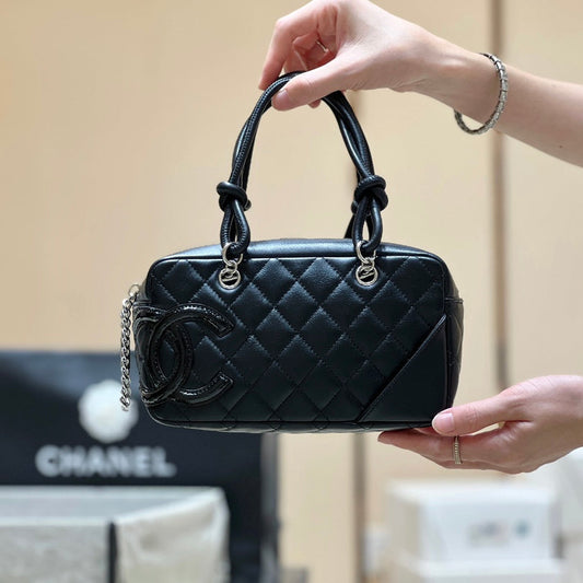 25S CHANEL CAMBON BOSTON BAG 27 IN FULL BLACK CALFSKIN