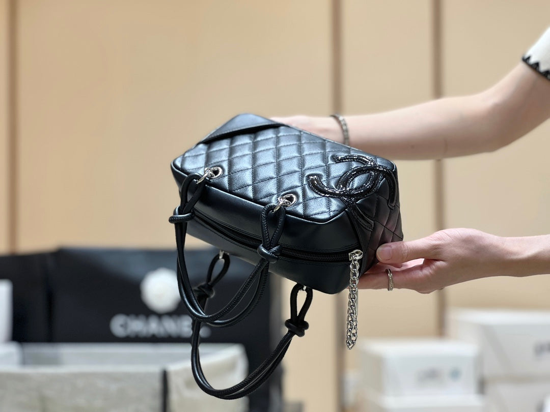 25S CHANEL CAMBON BOSTON BAG 27 IN FULL BLACK CALFSKIN