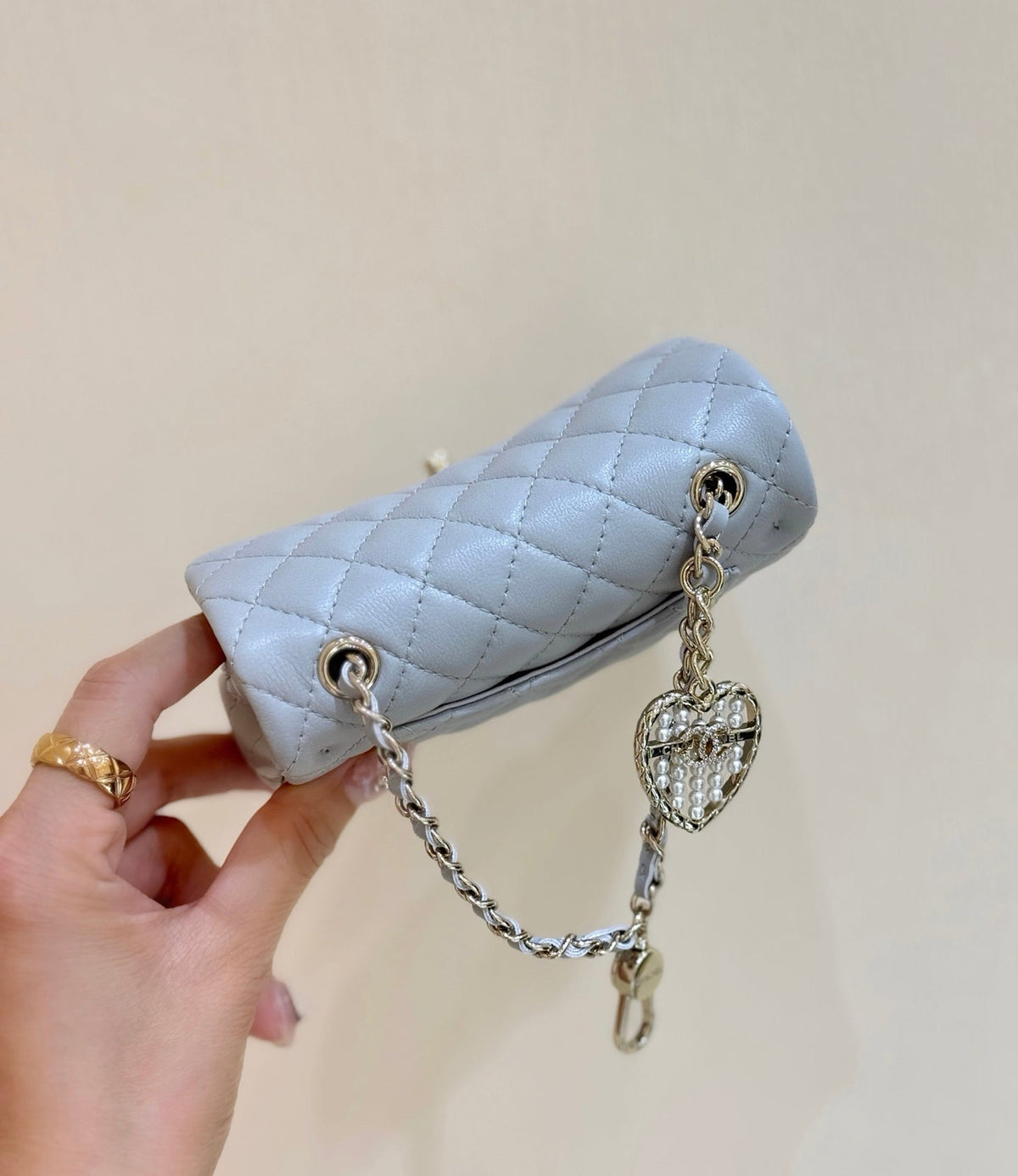 CHANEL 25S FLAP CHARM BAG 13 IN SKY BLUE LAMBSKIN