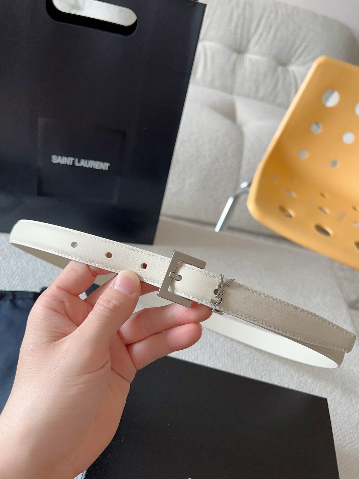 YSL 25S BELT 20 MM IN CREAM WHITE CALFSKIN 571016 mysite