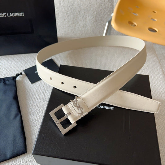 YSL 25S BELT 30 MM IN CREAM WHITE CALFSKIN 571018 mysite