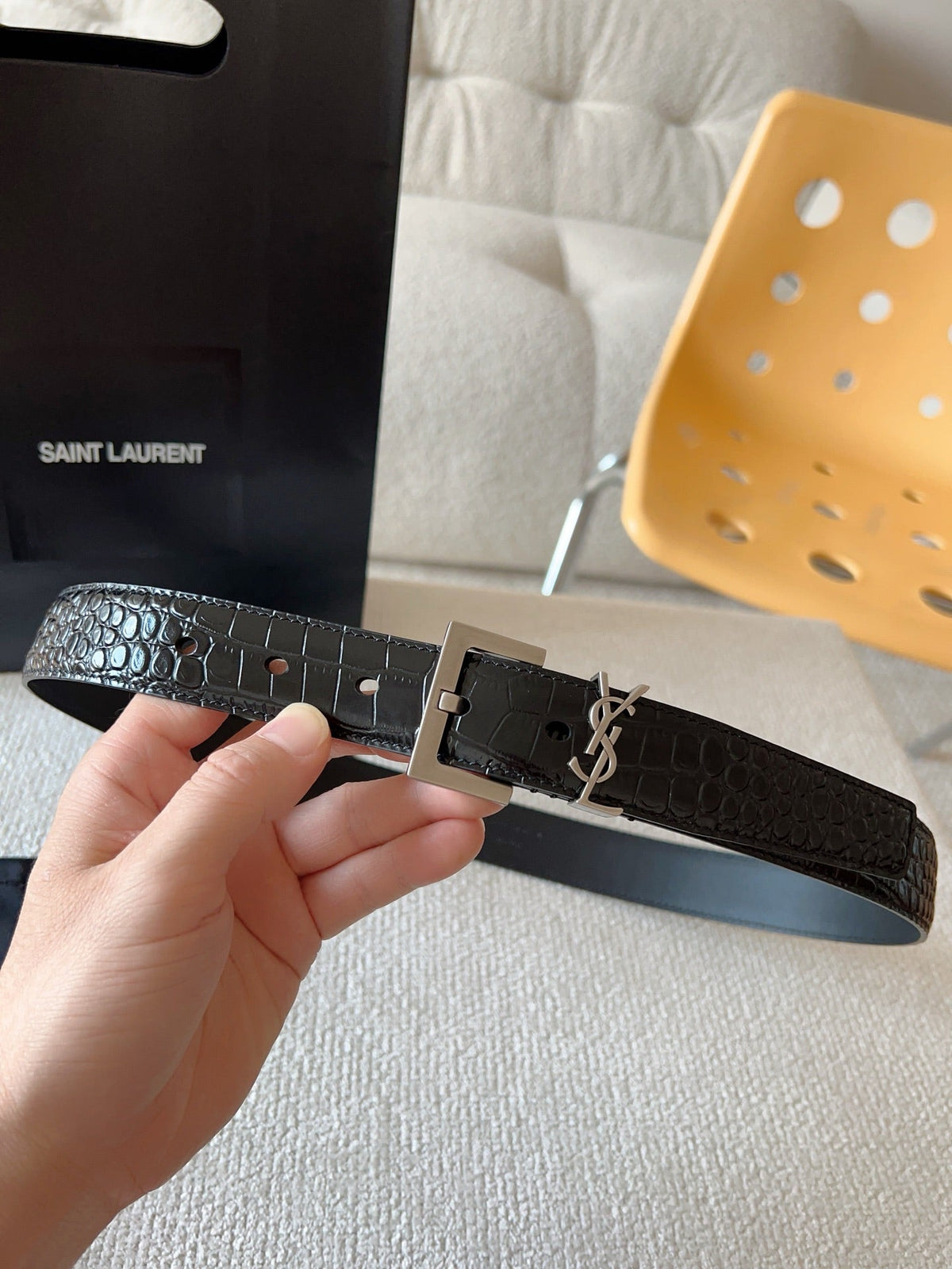 YSL 25S BELT 30 MM IN BLACK CALFSKIN SNAKE-EMBOSSED 571010 mysite