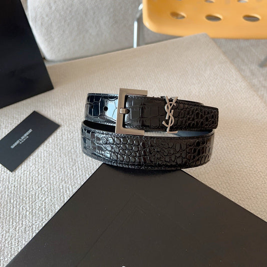 YSL 25S BELT 30 MM IN BLACK CALFSKIN SNAKE-EMBOSSED 571010 mysite