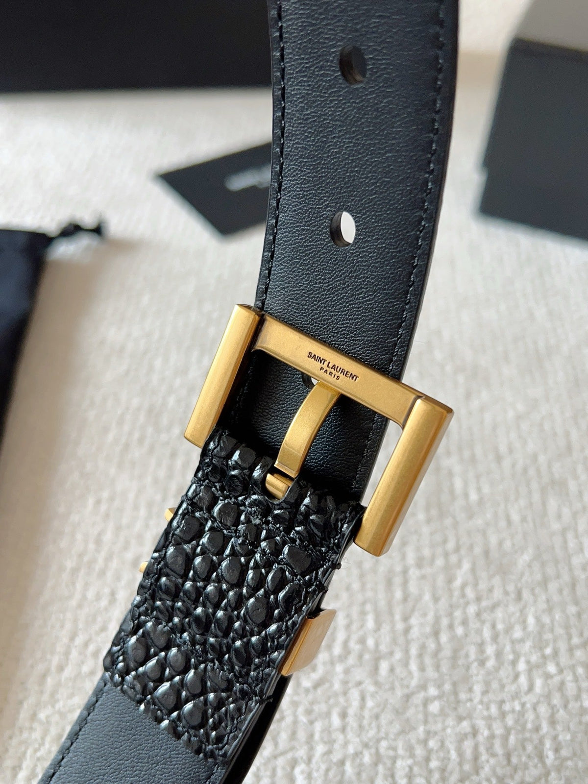 YSL 25S BELT 30 MM IN BLACK CALFSKIN SNAKE-EMBOSSED 571011 mysite
