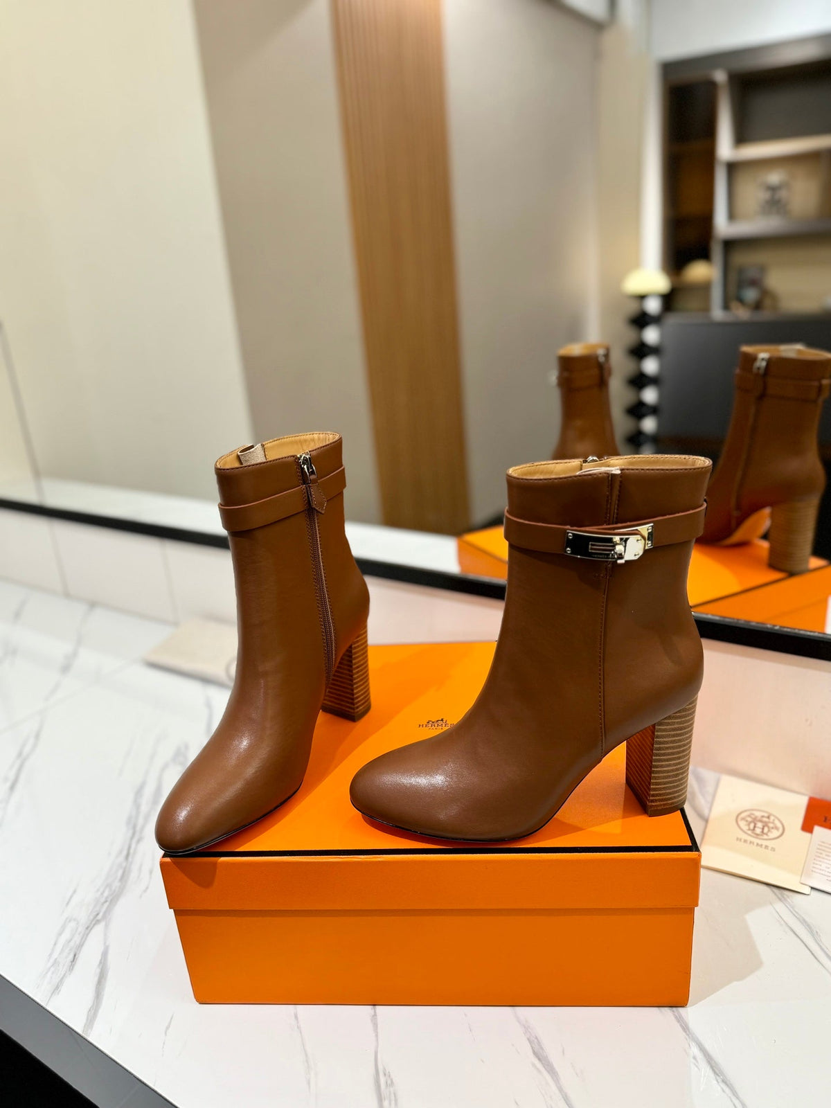 HM 26S ANKLE BOOTS 85 MM IN BROWN CALFSKIN