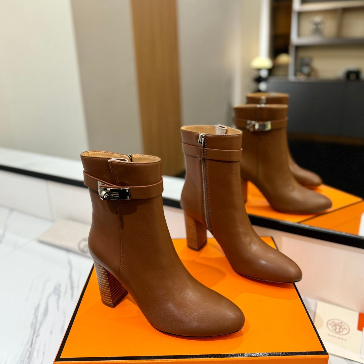 HM 26S ANKLE BOOTS 85 MM IN BROWN CALFSKIN