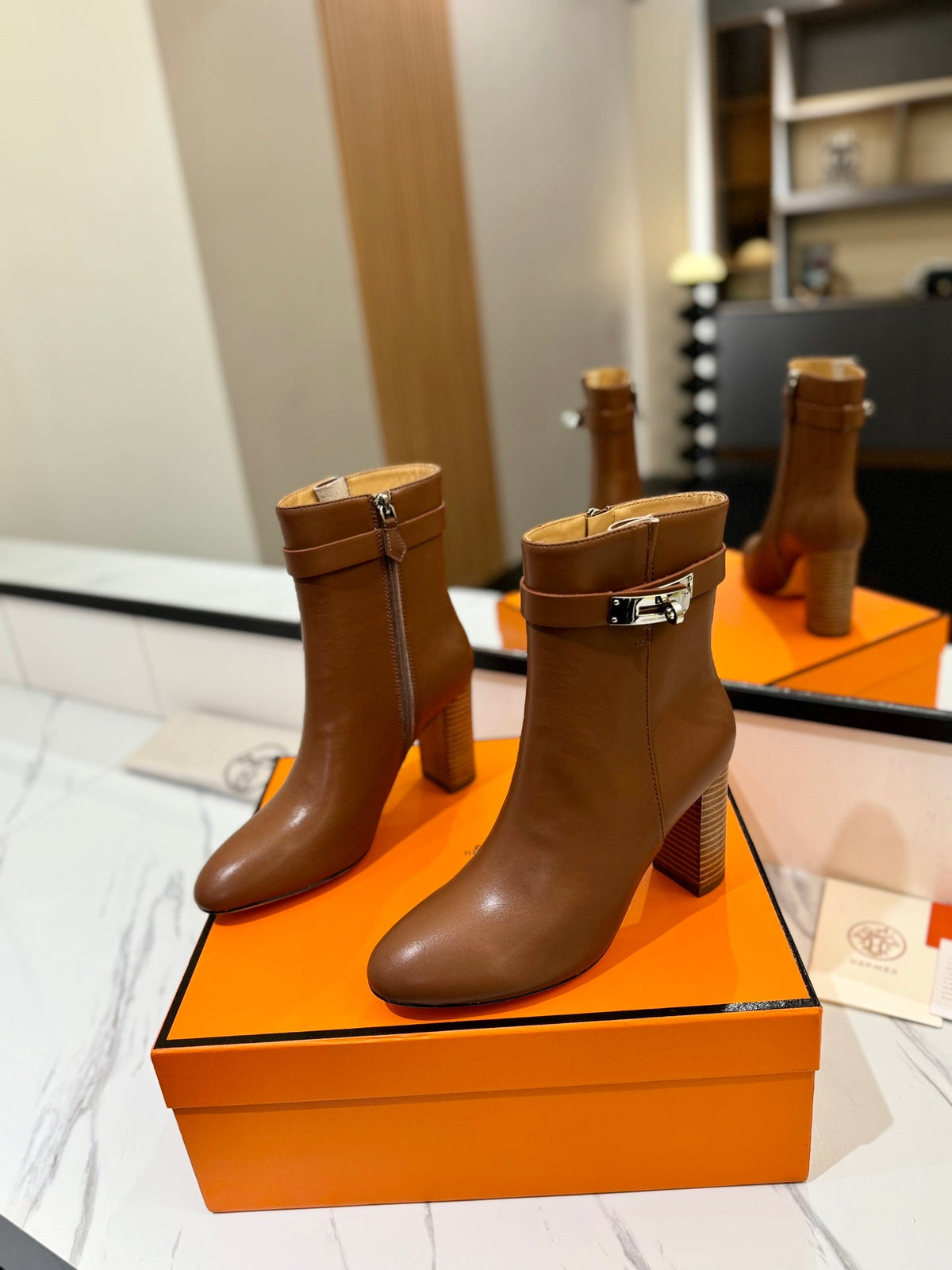 HM 26S ANKLE BOOTS 85 MM IN BROWN CALFSKIN