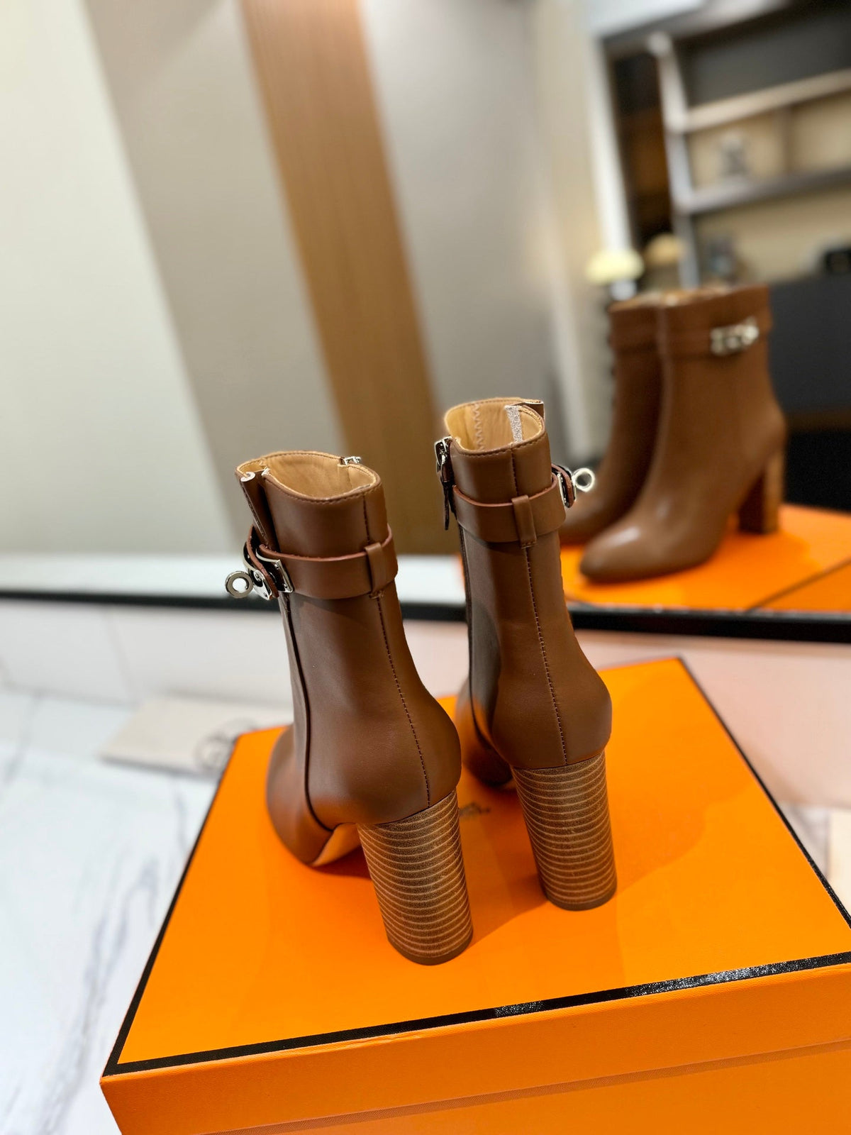 HM 26S ANKLE BOOTS 85 MM IN BROWN CALFSKIN