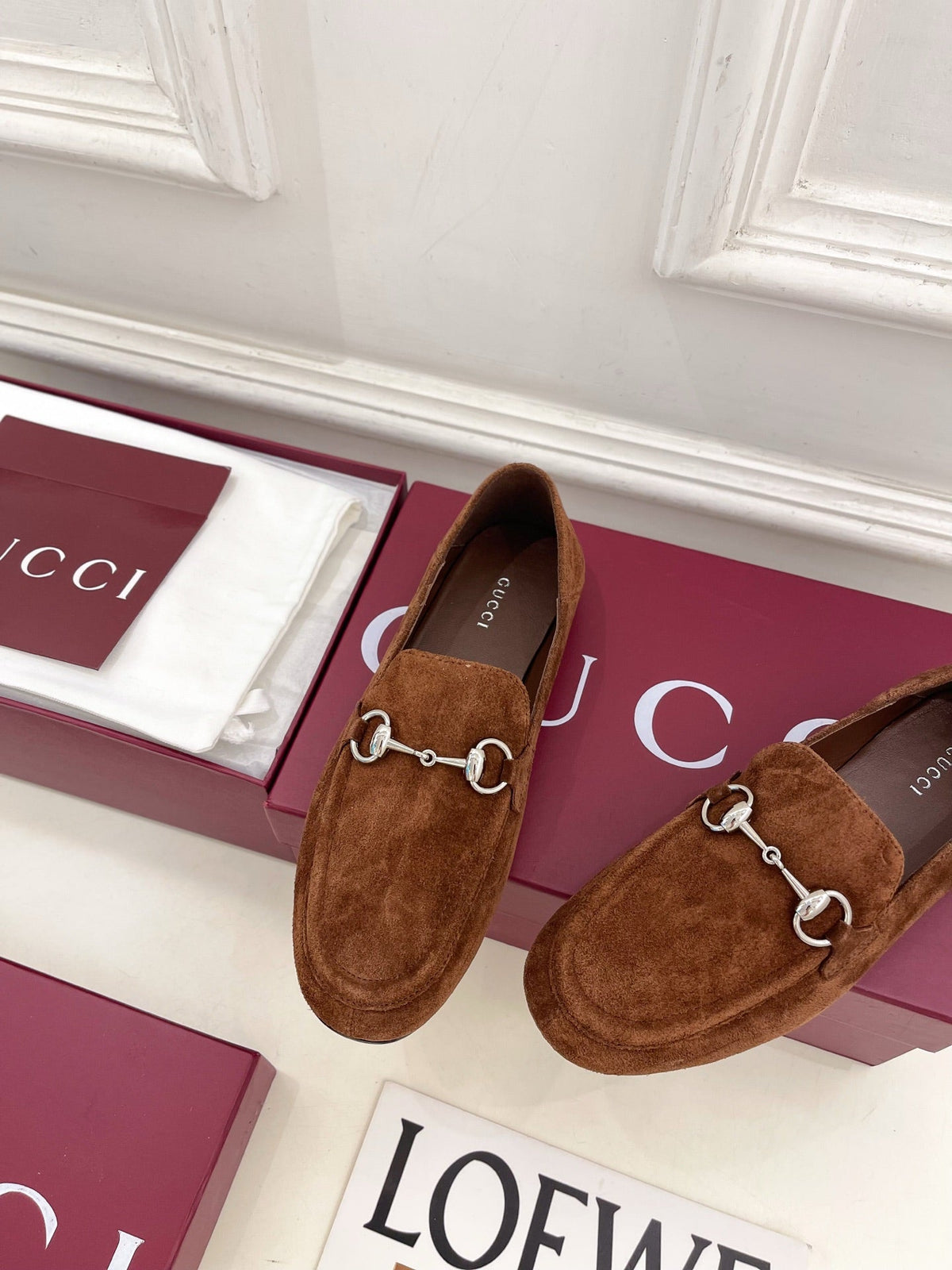 GUCCI 26S LOAFERS MM IN BROWN SUEDE WITH SILVER HARDWARE
