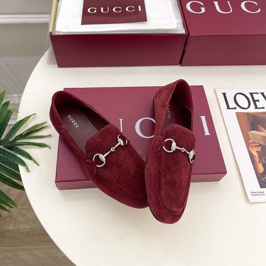 GUCCI 26S LOAFERS MM IN DARK RED SUEDE WITH SILVER HARDWARE
