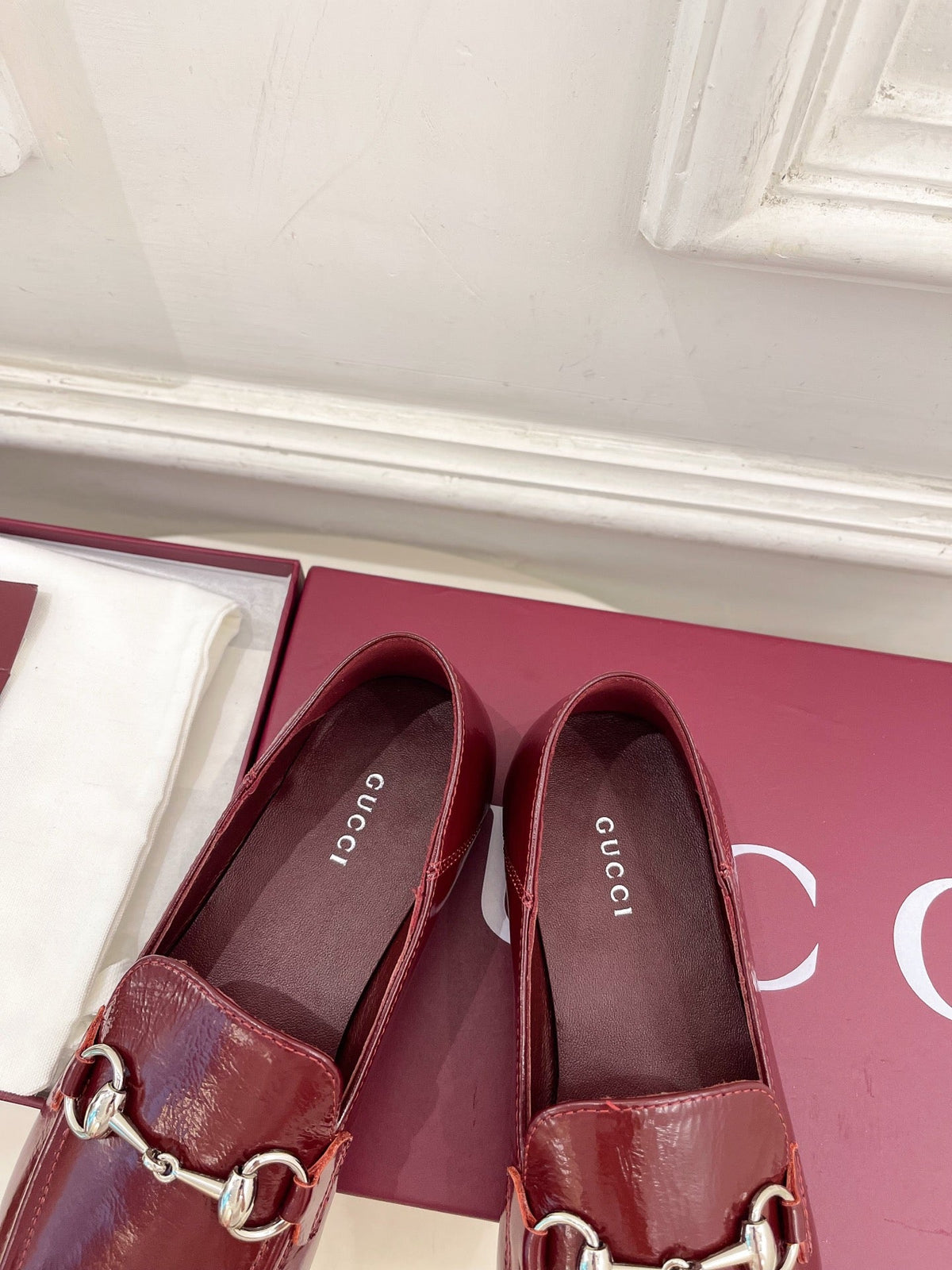 GUCCI 26S LOAFERS MM IN DARK RED CALFSKIN WITH SILVER HARDWARE